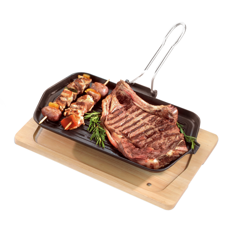 Сковорода-гриль на подставке; чугун,дерево; H=4,L=38/19,B=24см; черный,коричнев. 03050250GBS