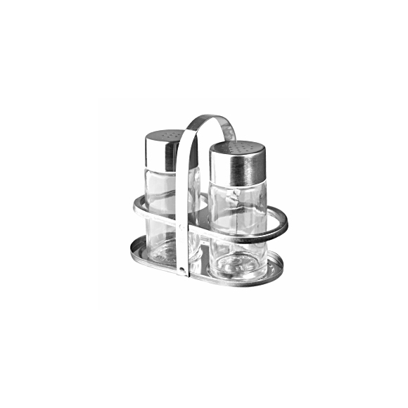 Набор соль/перец на подставке; нерж.,стекло; 50мл; H=100,L=105,B=55мм; серебрян.,прозр. BF-2207