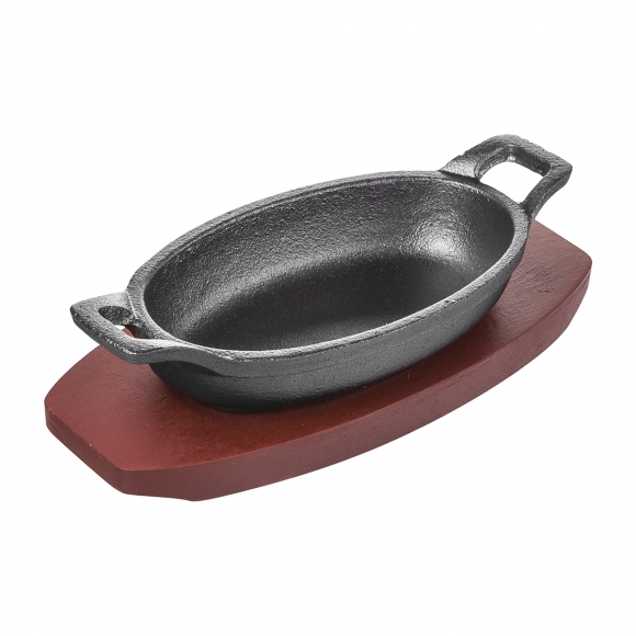 Сковорода д/фахитос овал.на подставке; чугун,дерево; L=15.5,B=9.5см 12034B-15