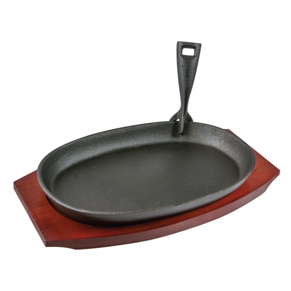 Сковорода д/фахитос на подставке; чугун,дерево; H=40,L=300/235,B=180мм; черный,бордо HE966