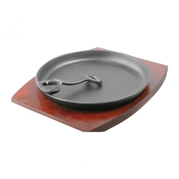 Сковорода д/фахитос на подставке; чугун,дерево; D=220,H=40,L=275,B=225мм; черный,древесн. HE920