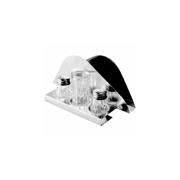 Набор д/специй соль,перец,стак.д/зуб.,салф.; нерж.,стекло; H=85,L=170,B=85мм; серебрян. BF-4203