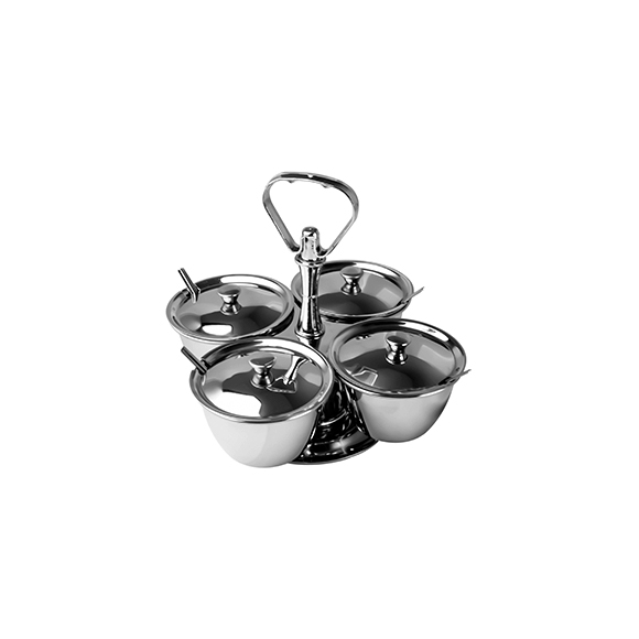 Набор фуршетный д/соусов и специй на 4 чаши с кр.; сталь нерж.; D=10,H=20.5см RD4