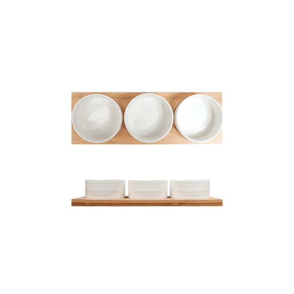 Набор соусников на подставке [3шт]; бамбук,фарфор; 200мл; L=33,B=11см CZ14A069W