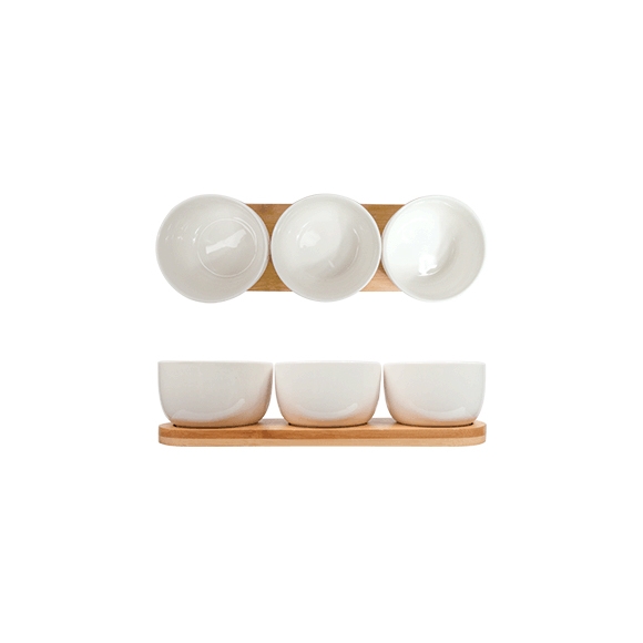 Набор соусников на подставке [3шт]; бамбук,фарфор; 225мл; L=31,B=10см CZ11201392W