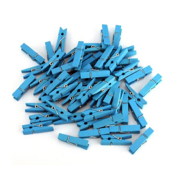 Прищепки-мини д/бокала [500шт]; дерево; L=35мм; голуб. 2676G